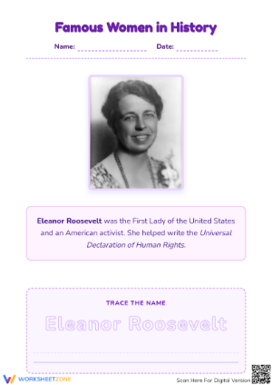 Grade 1 Eleanor Roosevelt — Printable No-Prep Worksheet