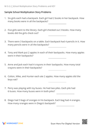 2nd Grade Multiplication Story Problems - School Supplies Math