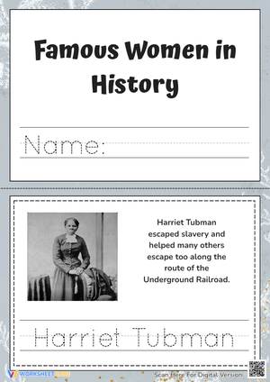 Printable Name Tracing Worksheet: Harriet Tubman