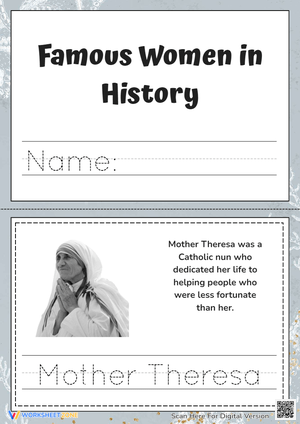 Name Tracing Worksheet - Mother Theresa