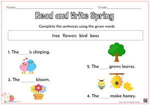 Spring Vocabulary Worksheet | Grade 1-3 Printable