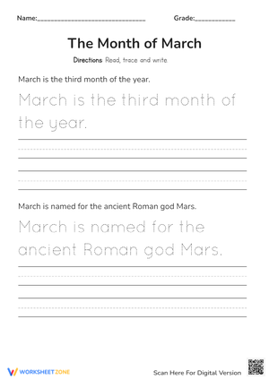 March Month Study with Handwriting Practice