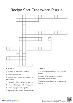 Recipe Sort Crossword Puzzle