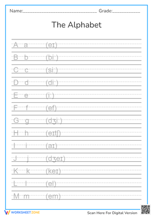 English Alphabet Learning Sheet with IPA