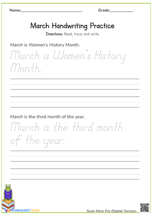 Women's History Month Handwriting Practice