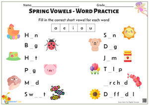 Spring Vowels Word Practice | Grade 1-3 Printable