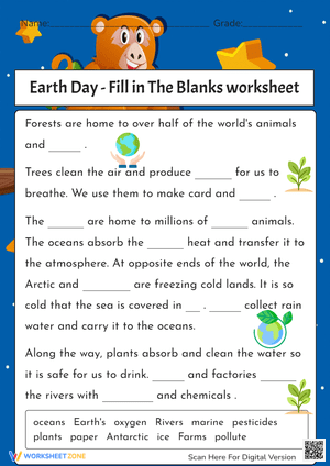 Earth Day Fill-in-Blanks: Environment & Nature Vocabulary (Gr. 1-3)