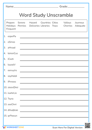 Word Study Unscramble