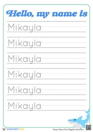 Customized Name Tracing Worksheet: Mikayla