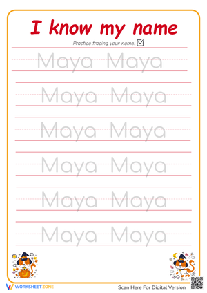 Practice Name Tracing with "Maya Maya" Worksheet