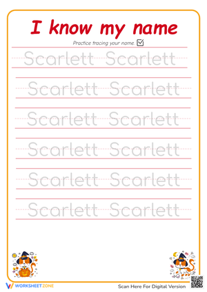 Name Tracing Worksheet for Kindergarten: Scarlet