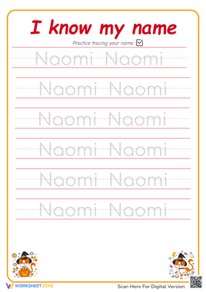 Name Tracing Worksheet for Naomi