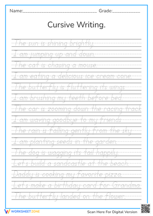 Cursive Writing Practice: Sentences Tracing 