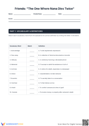 Essential Friends Episode 8 Vocabulary & Analysis Worksheet