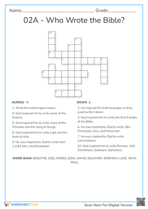 02A Who Wrote the Bible Crossword