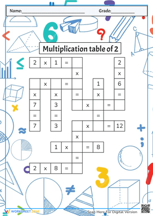 Multiplication table of 2 worksheet