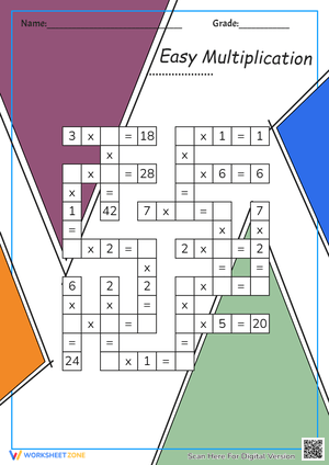 Easy Multiplication Crossword Worksheet