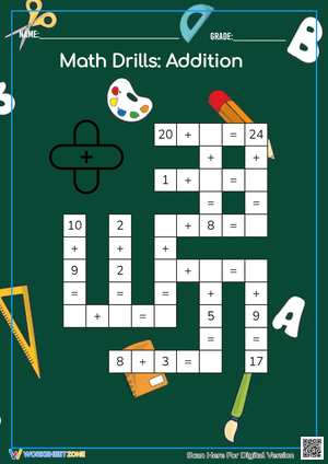 Math Drills: Addition Crossword Worksheet