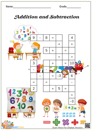 Addition and Subtraction Crossword Worksheet
