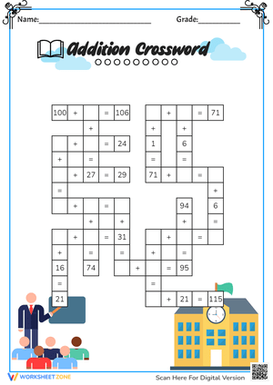 Addition Crossword Worksheet
