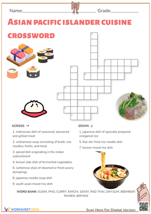 Asian Cuisine Crossword Puzzle - Learn Asian Pacific Islander Foods