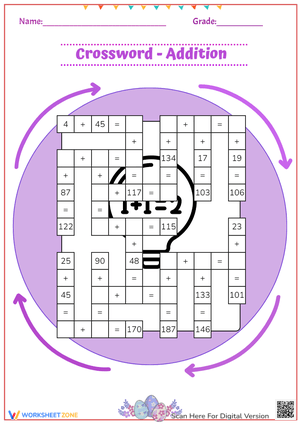 Crossword Addition Worksheet