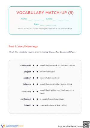 Match Up End Of Year- 1st Grade Vocabulary 3