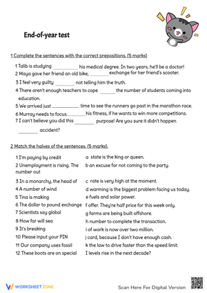 Comprehensive End of Year Test 1 Worksheet