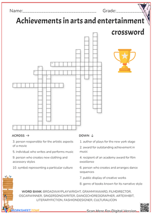 Achievements in arts and entertainment crossword