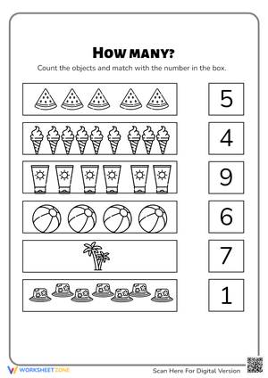 Summer Counting Fun: Match the Objects to the Number!