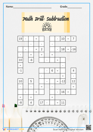 Math Drill: Subtraction Crossword Worksheet