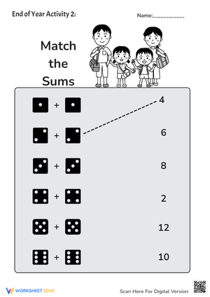 End-of-Year Summer Addition with Dice Worksheet