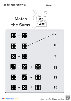 Summer Counting and Addition with Dice Worksheet