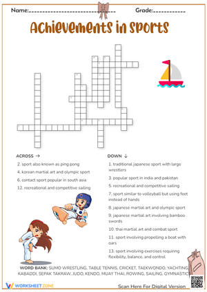 Sports & Martial Arts Crossword Puzzle - Learn Sports Terms!