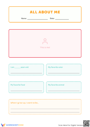 Grade 1 All About Me — Printable No-Prep Worksheet