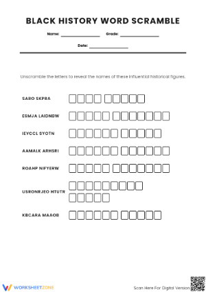Black History Word Scramble | Grade 4-5 Printable