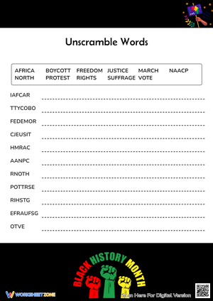 Black History Month - Unscramble Words Worksheet