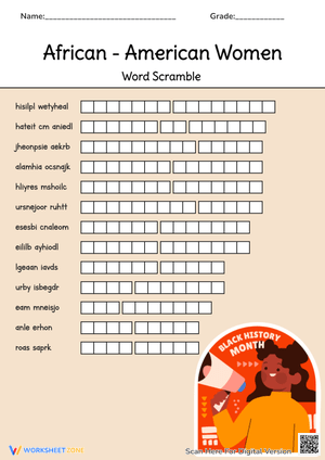 Black Women Power Word Scramble Worksheet