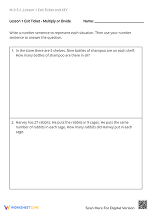 Printable Multiplication & Division Exit Ticket | Grade 3