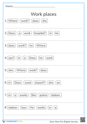 Grade 3 Workplaces Sentence Scramble | Printable Worksheet