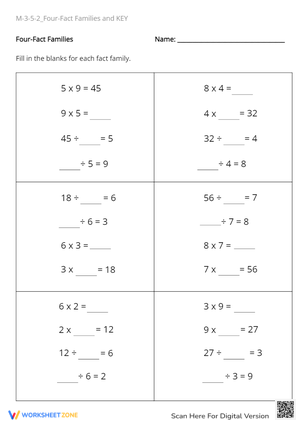 M-3-5-2_Four-Fact Families and KEY