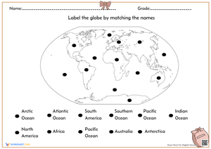 Label the globe by matching the names