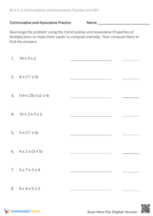 Commutative & Associative Property of Multiplication Practice