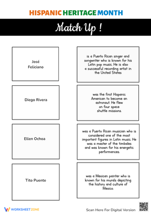 Grade 1-3 Hispanic Heritage Month — Printable Worksheet