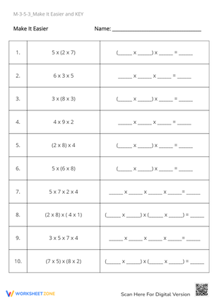 Associative Property Multiplication - Easier Math Worksheet