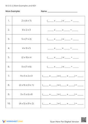 Associative Property of Multiplication - Math Practice Worksheet