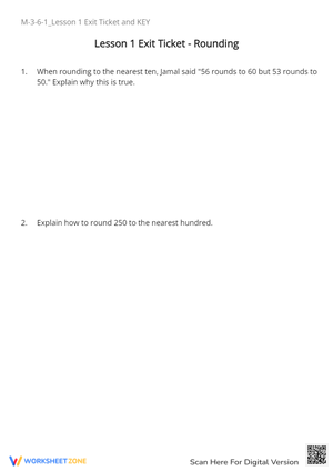 Rounding Worksheet: Grade 3 Math Printable Exit Ticket