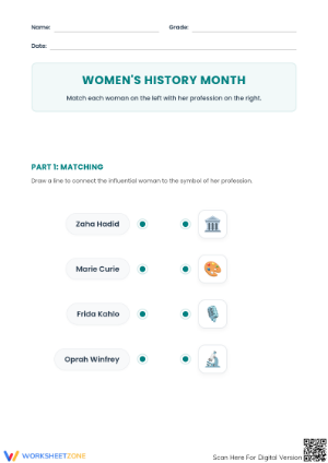 Grade 6 Women's History — Printable No-Prep Worksheet