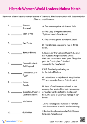 Historic Women World Leaders: Make a Match
