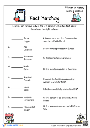 Women in History Matching | Essential Grade 3 Worksheet